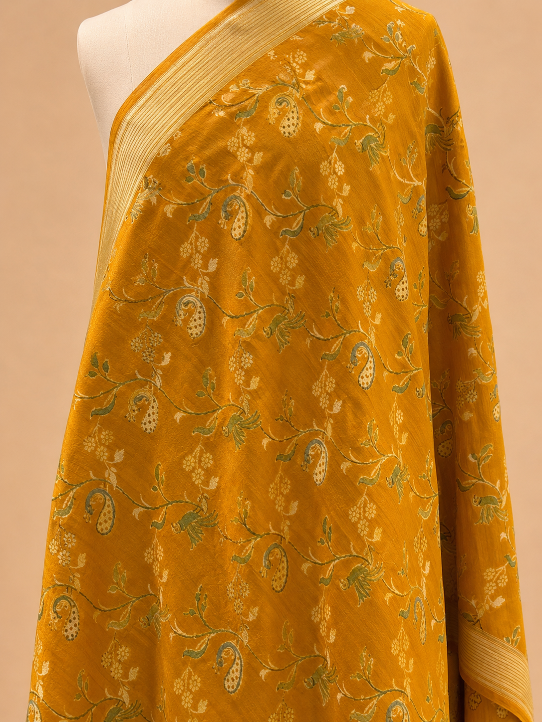 Marigold Yellow Hand Brush Dyed Munga Silk Dupatta
