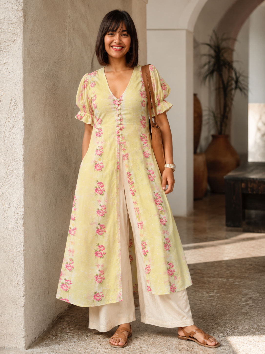Ivory & Pastel Yellow Floral Mul Prints Fabric