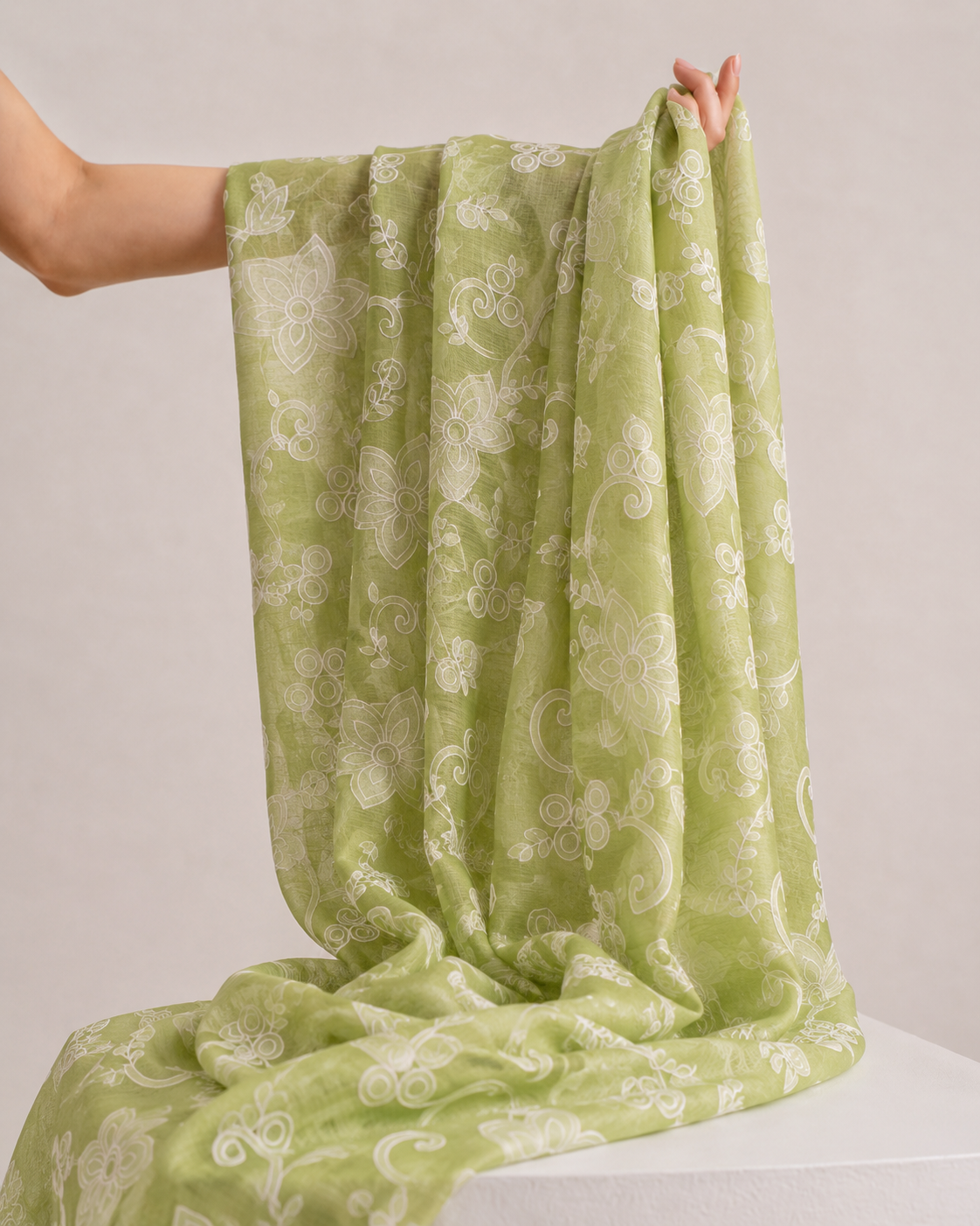 Green Mul with White Appliqué Work