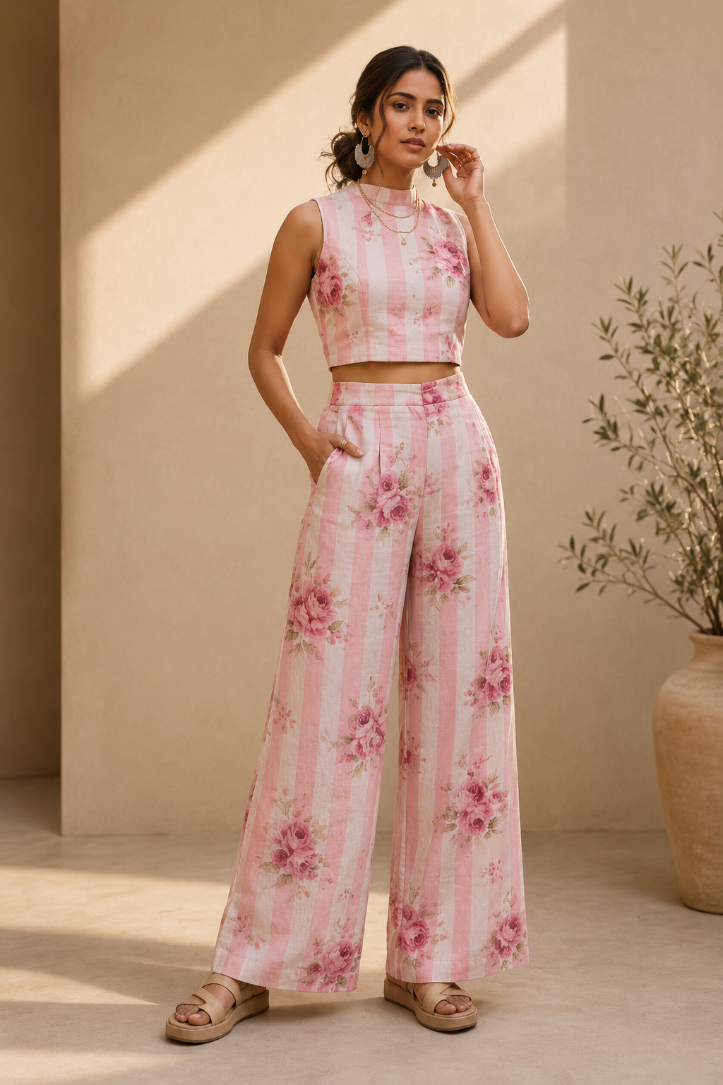 Pink & Ivory Printed Mul Fabric