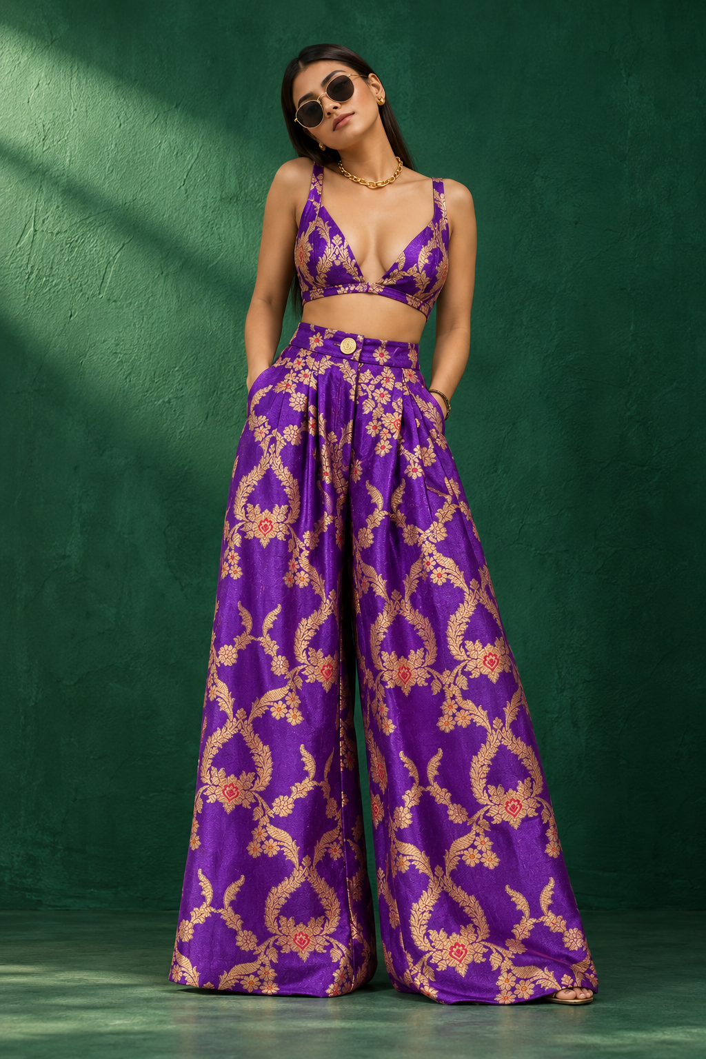 Deep Purple Banarasi Pure Katan Silk Meenakari Jaal Fabric