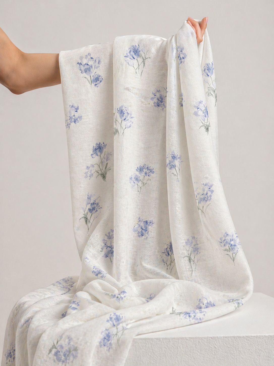 Blue Floral Printed Mul Cotton Fabric