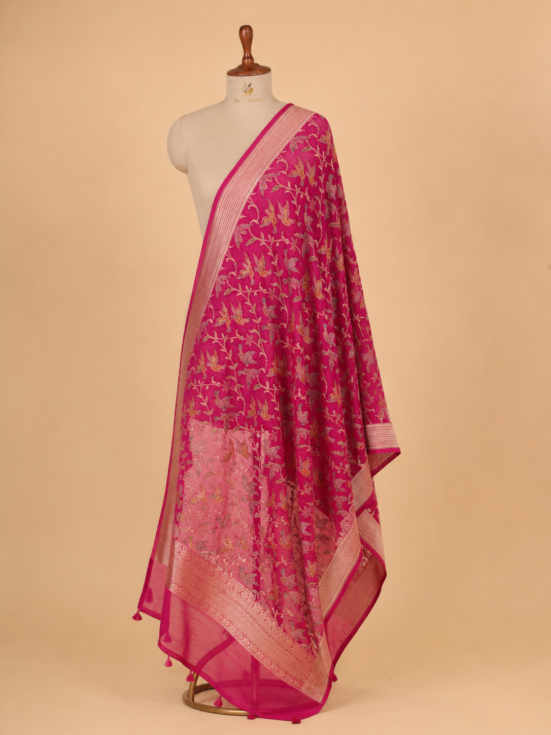 Rani Pink Hand Brush-Dyed Banarasi Munga Silk Dupatta