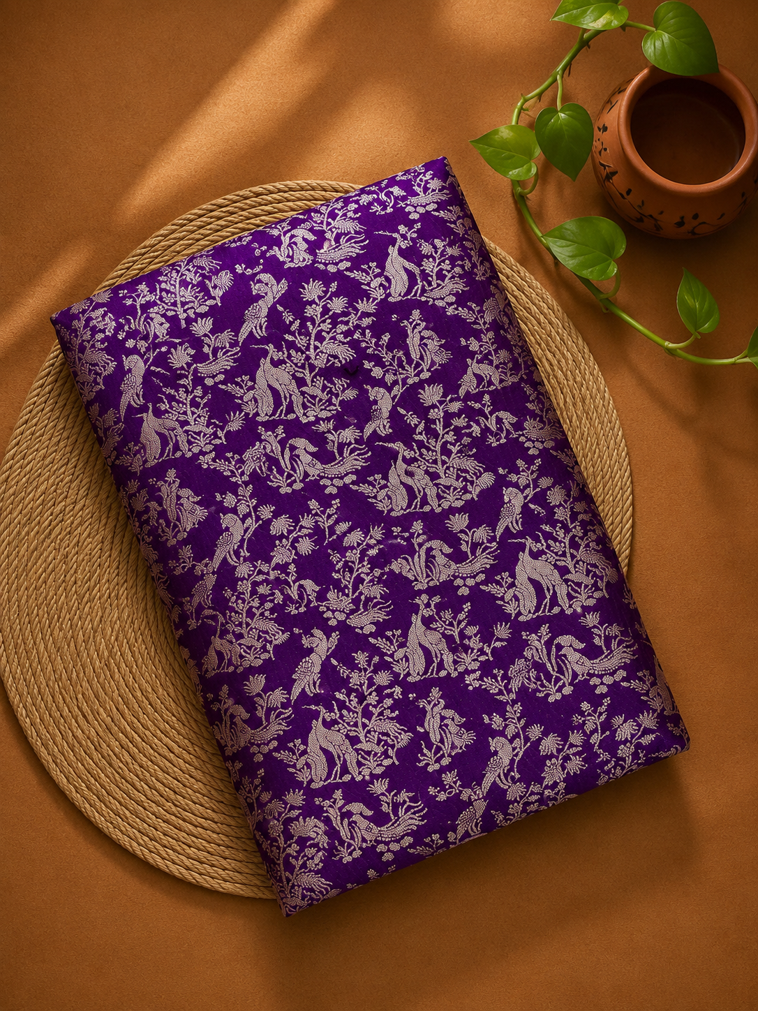 Purple Shikargah Katan Silk Handloom Fabric