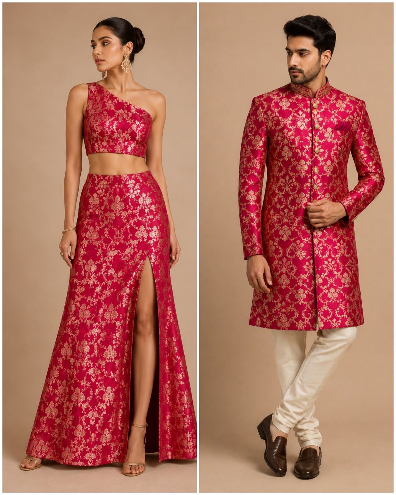 Red Soft Silk Fabric with Meenakari Zari Floral Vine Jaal