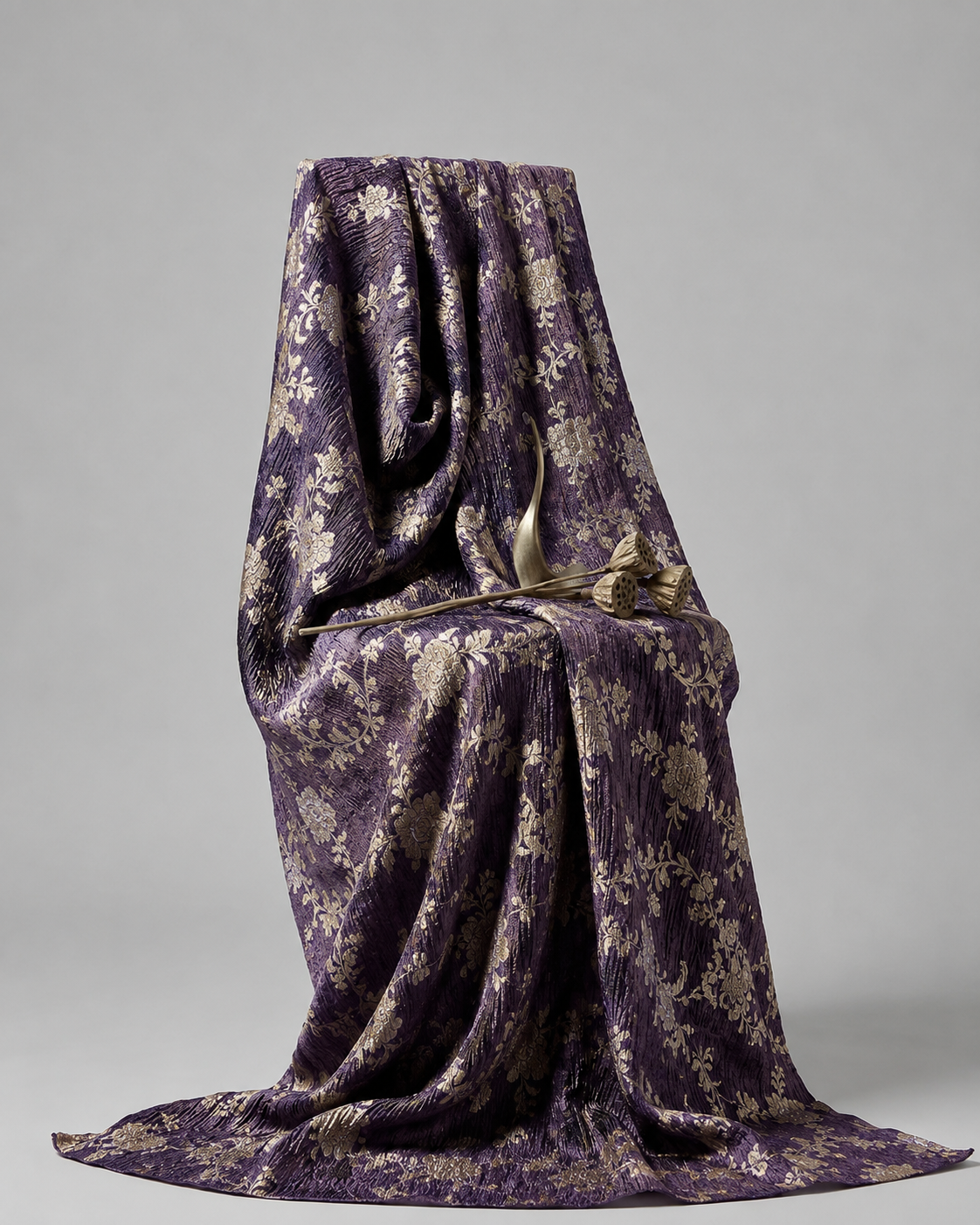 Purple Floral Crush Tissue Silk Fabric