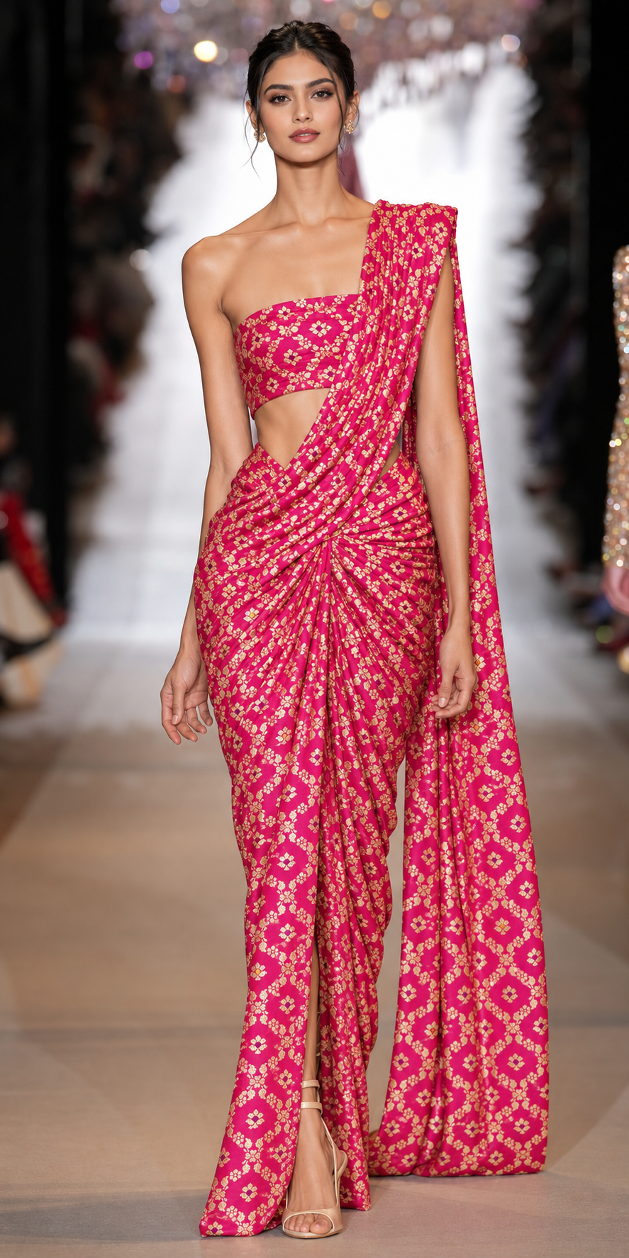 Dual Tone Rani Pink Banarasi Meena Pure Katan Silk Fabric