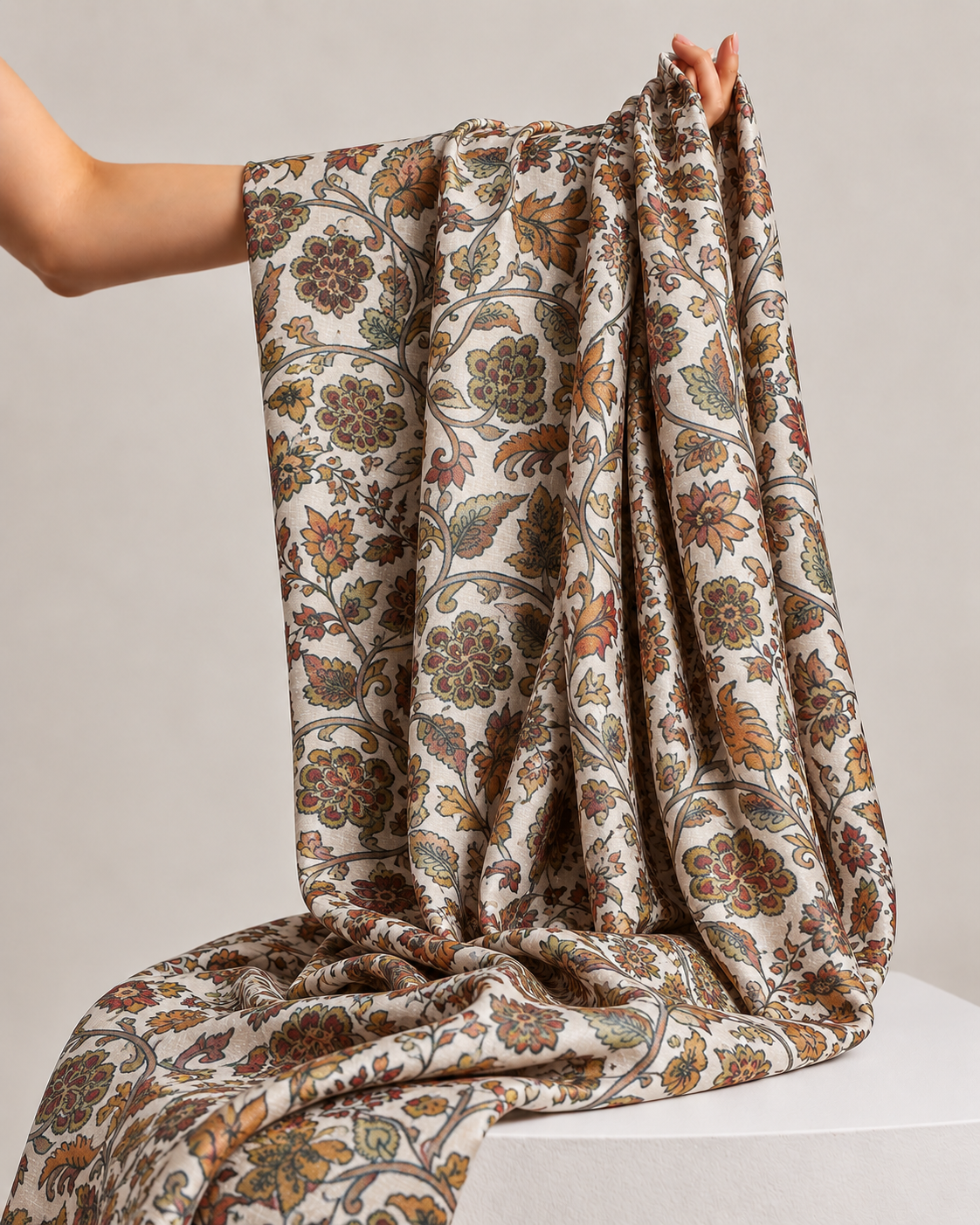 Ivory Tussar Kalamkari Printed Fabric