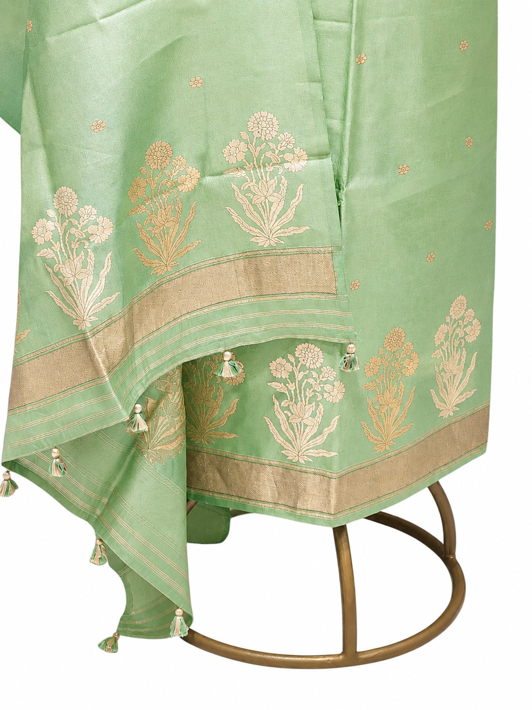 Mint Green Pure Silk Suit Set With Statement Bootas