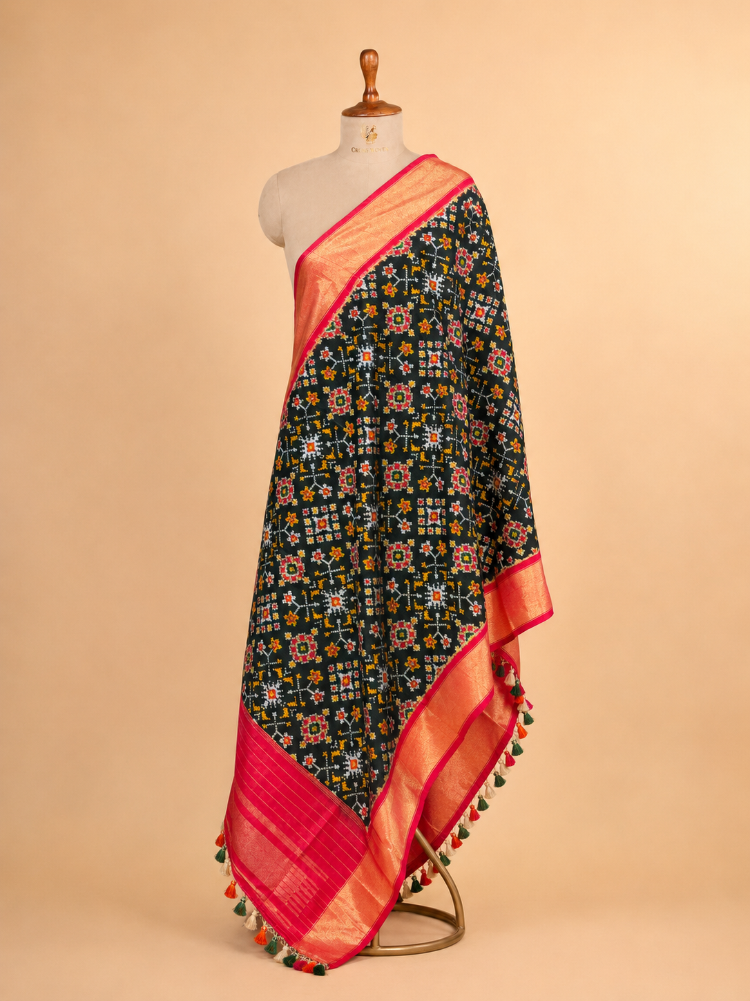Black Banarasi Katan Silk Ikkat Dupatta