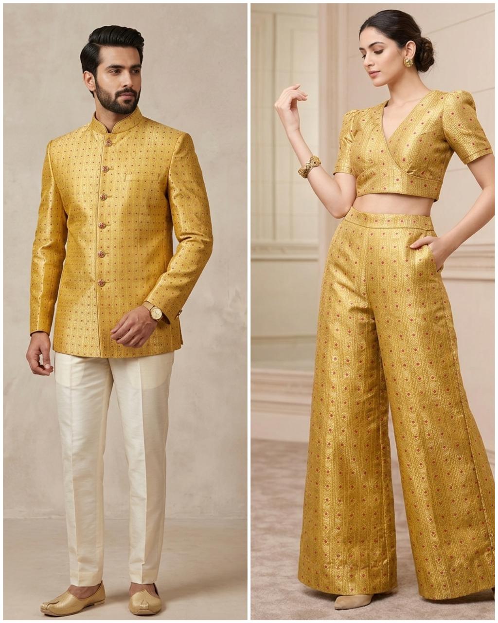 Yellow Meenakari Brocade Katan Silk Handloom Fabric