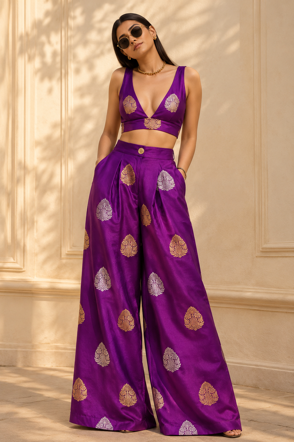 Deep Purple Banarasi Allover Boota Pure Katan Silk Fabric
