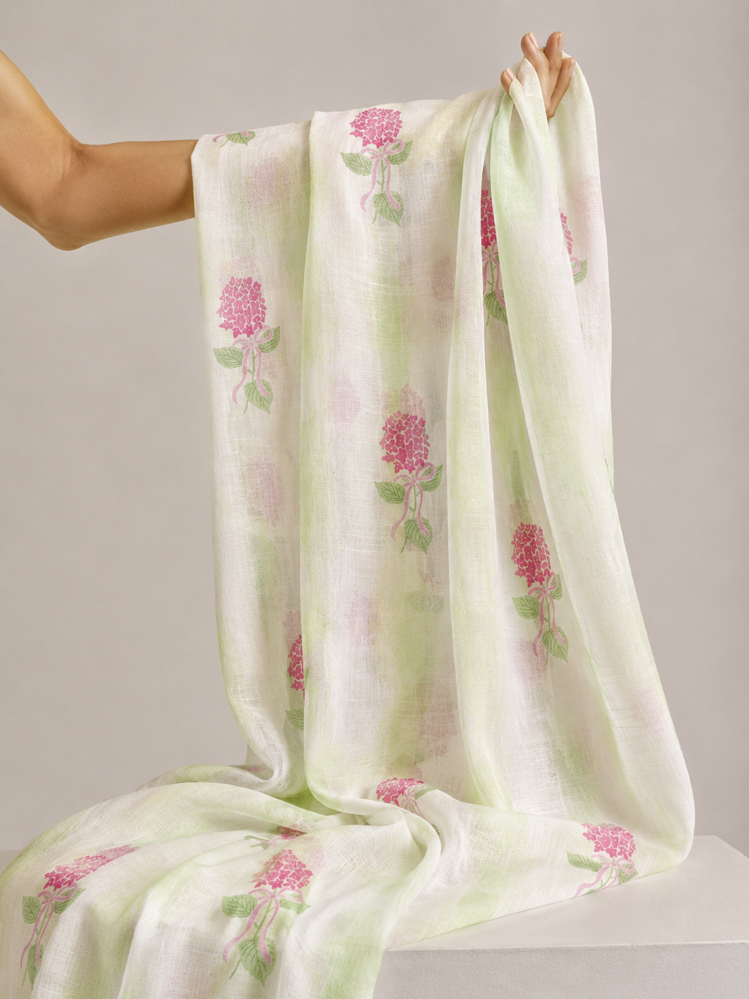 Ivory & Pastel Green Floral Mul Prints Fabric