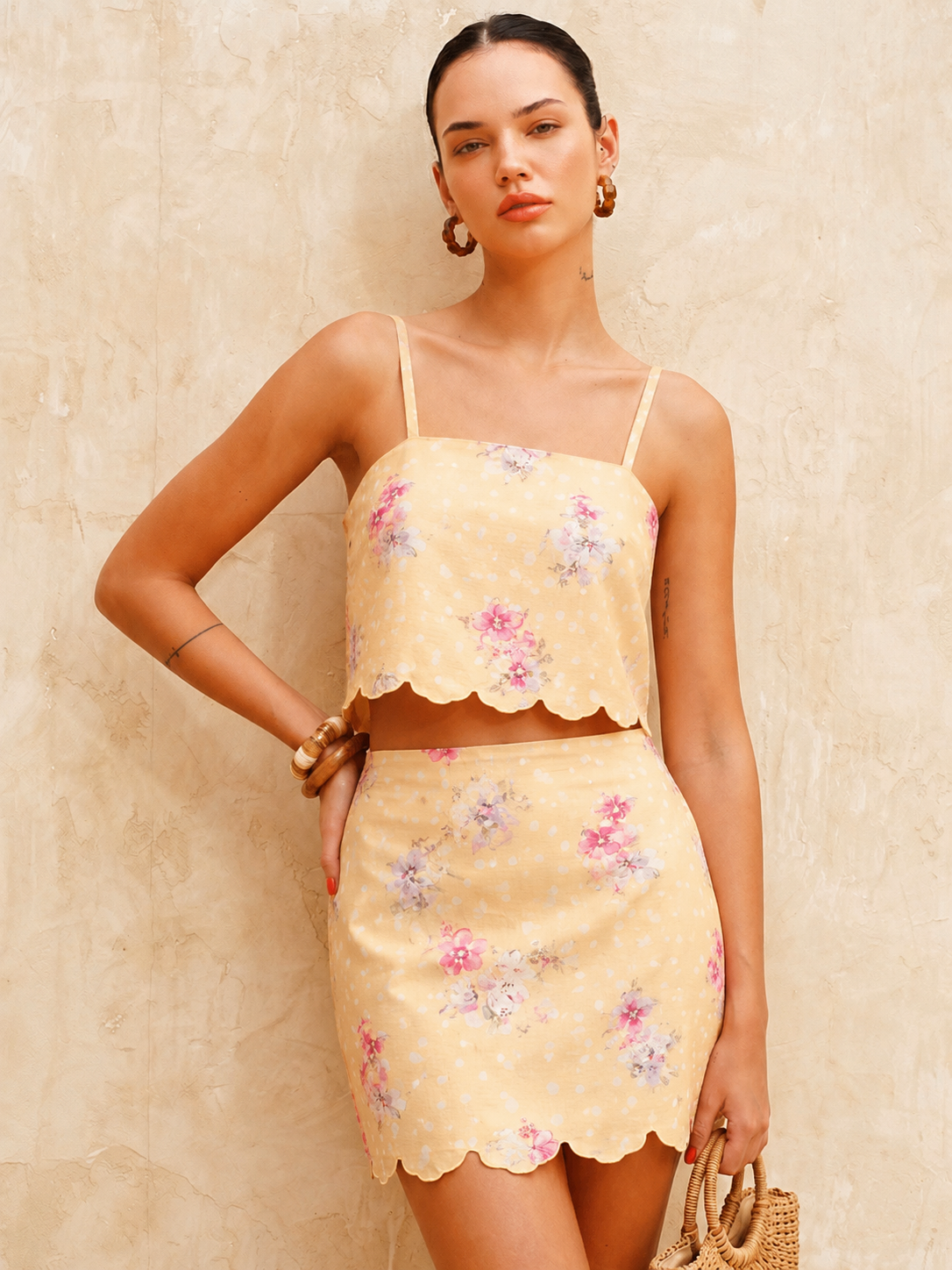 Honey Yellow Printed Mul Fabric