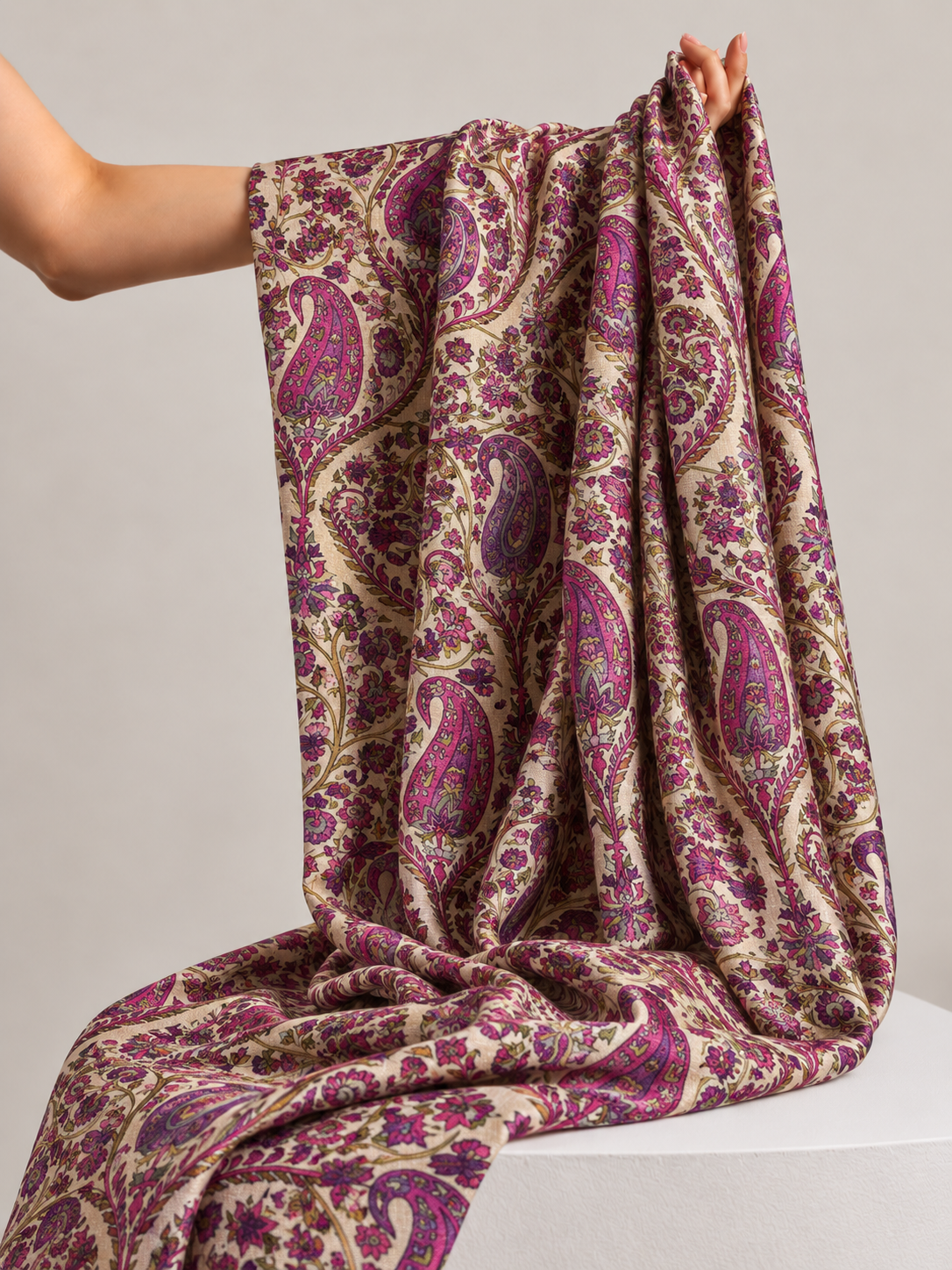 Ivory Tussar Kalamkari Printed Fabric