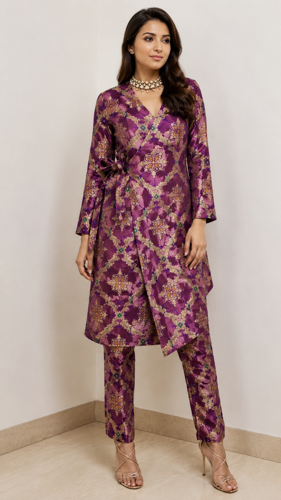 Deep Purple Pure Soft Silk Tissue Bandhani Fabric