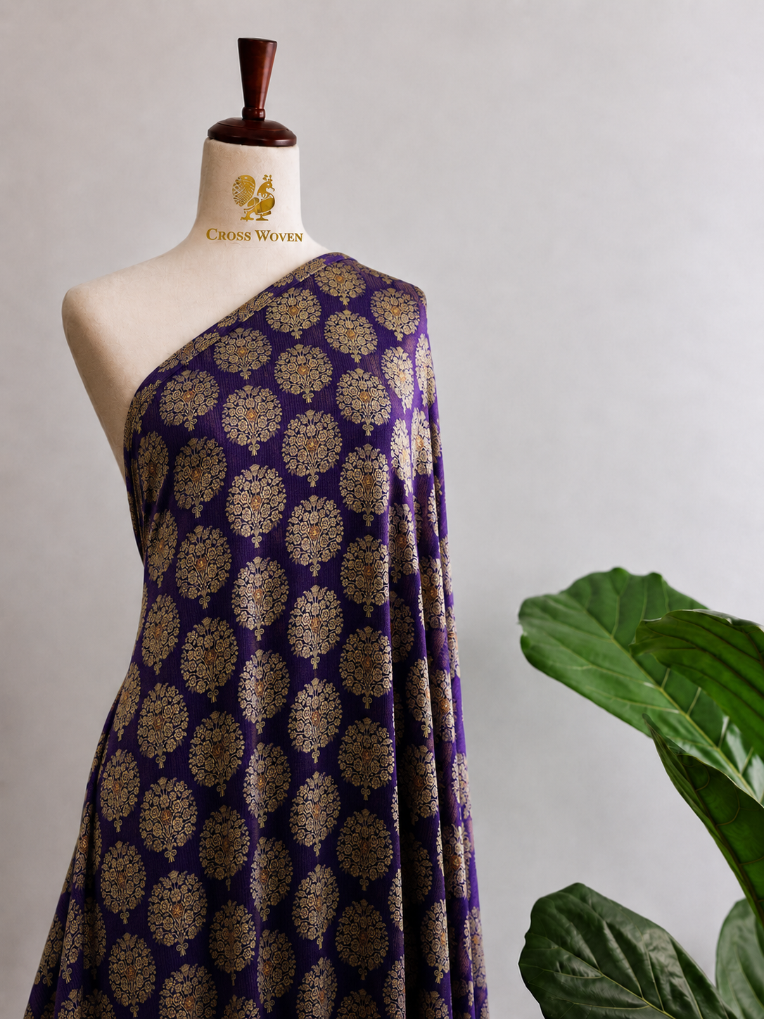 Royal Purple Soft Silk Fabric with Floral Motifs