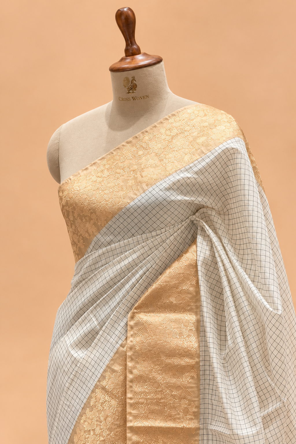 White Pure Organza Saree With Checks