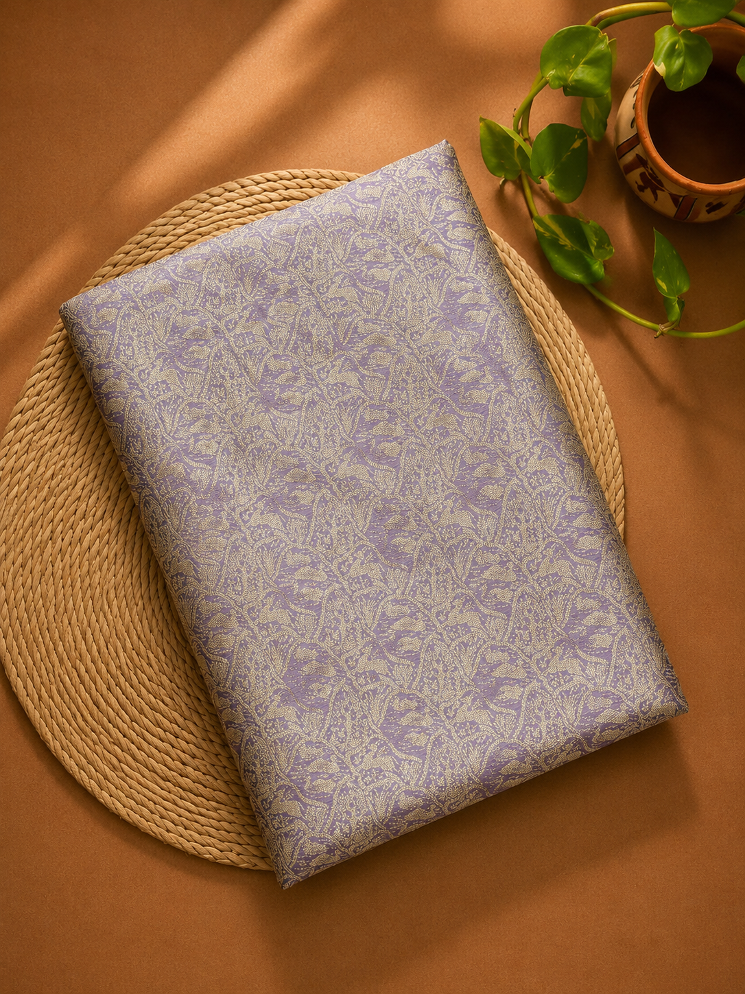 Lavender Brocade Katan Silk Handloom Fabric