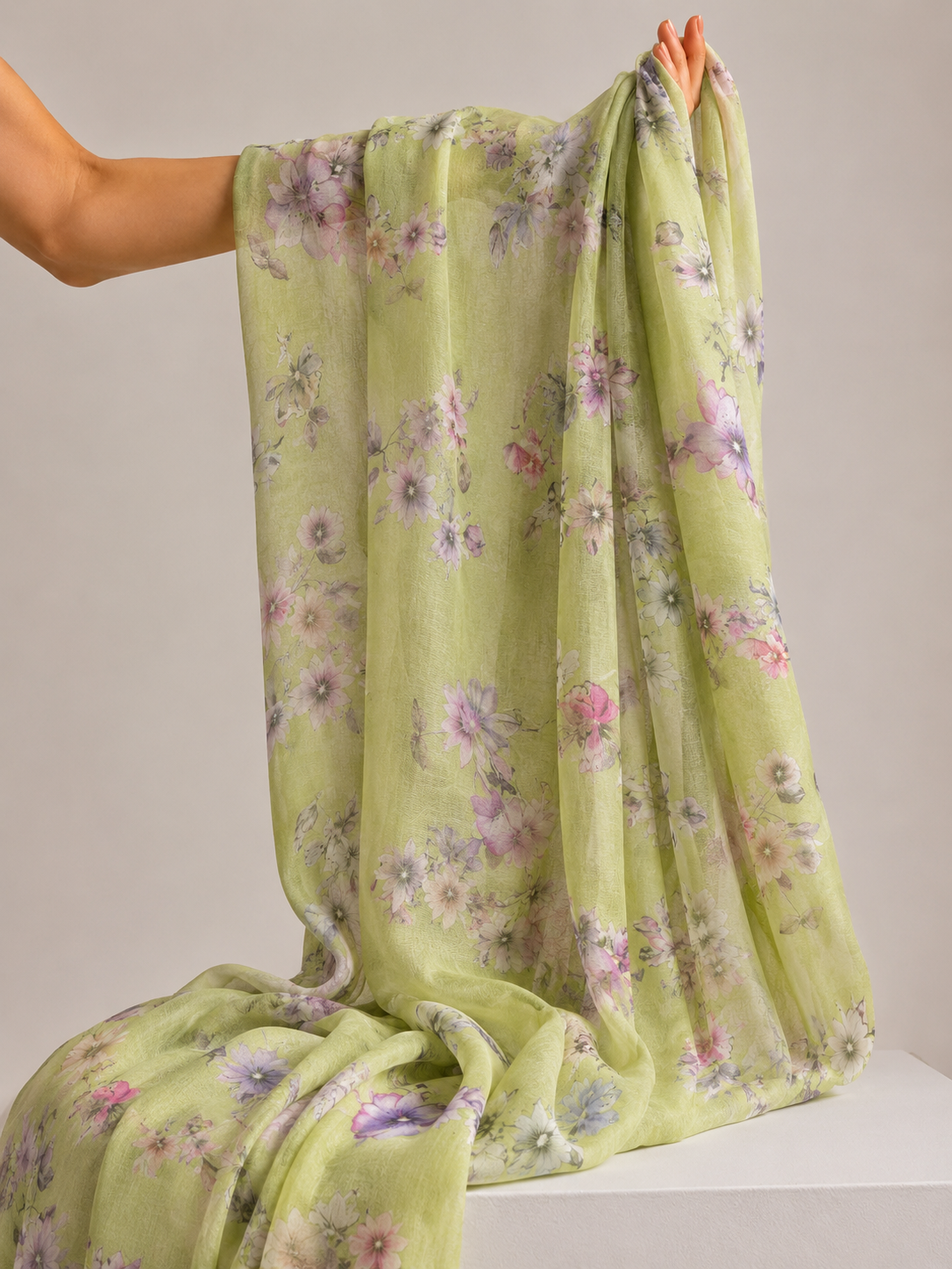 Pistachio Green Printed Mul Fabric