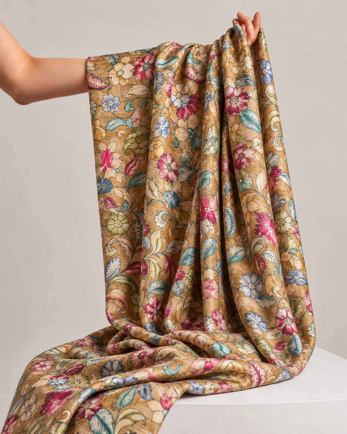 Mustard Gold Tussar Kalamkari Printed Fabric