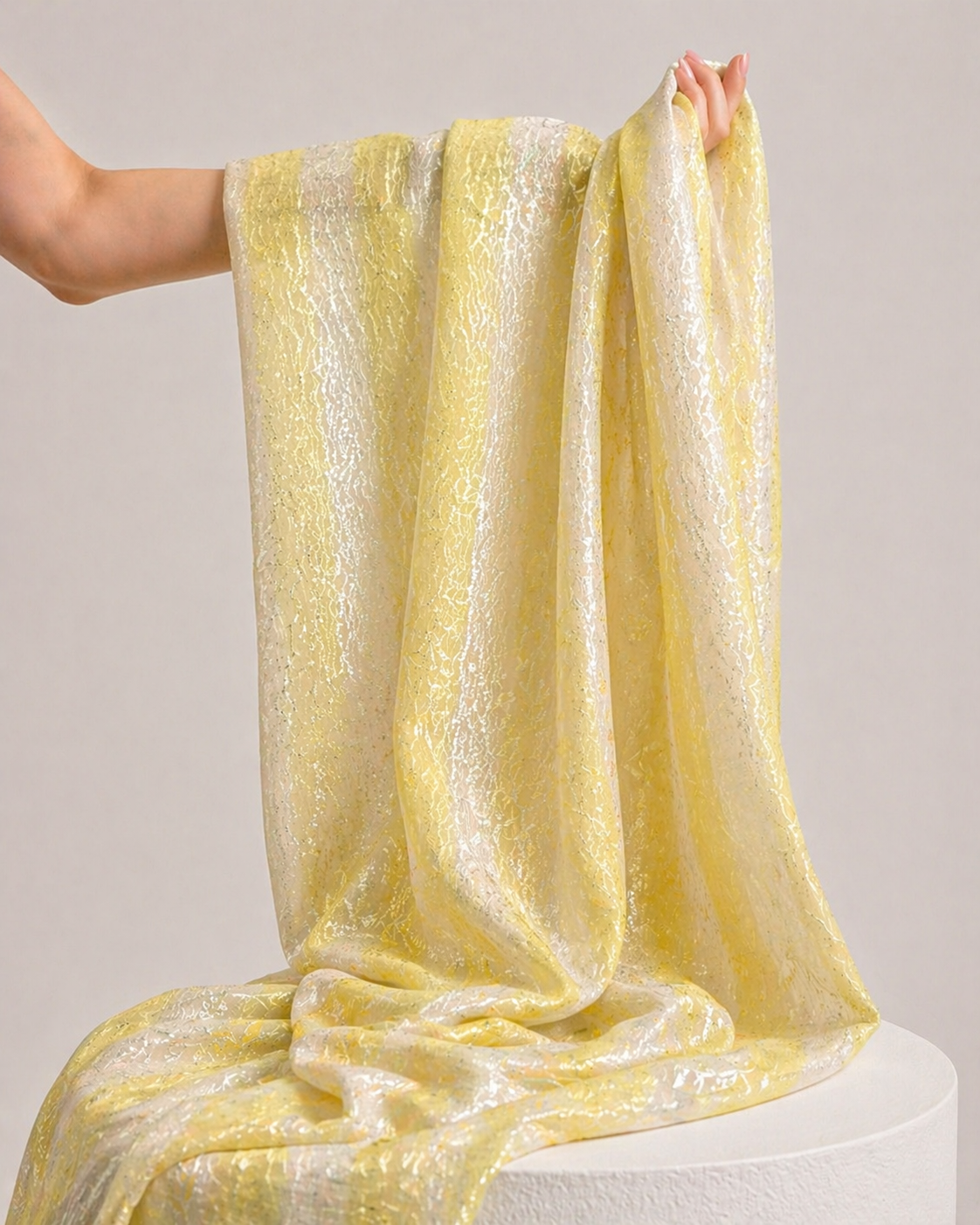 Yellow Rangkaat Dye Pure Mul Cotton Fabric With Sequin Embroidery