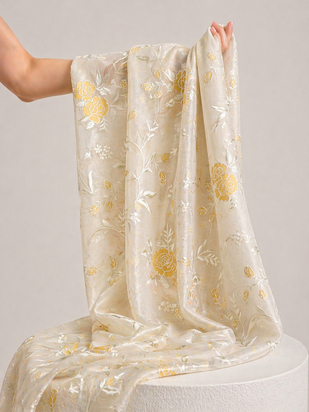 Mul Fabric With Yellow Appliqué Work