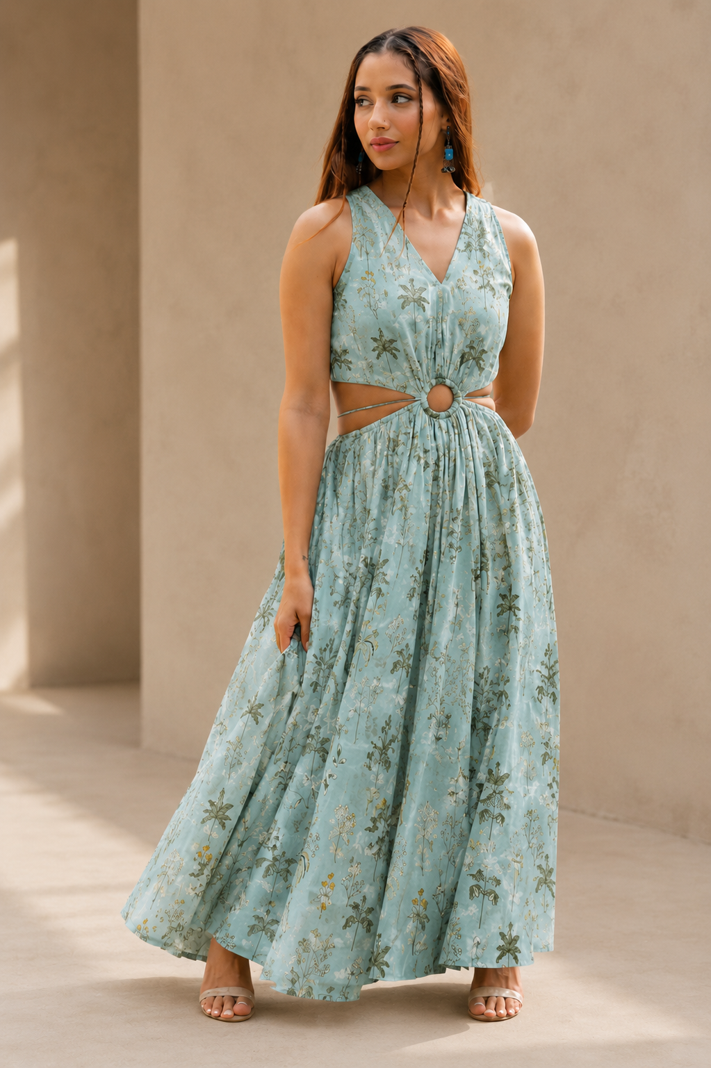 Powder Blue Printed Mul Fabric