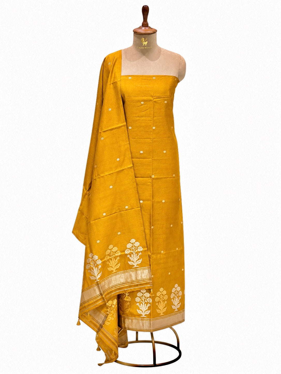 Mustard Yellow Pure Silk Suit Set With Statement Bootas
