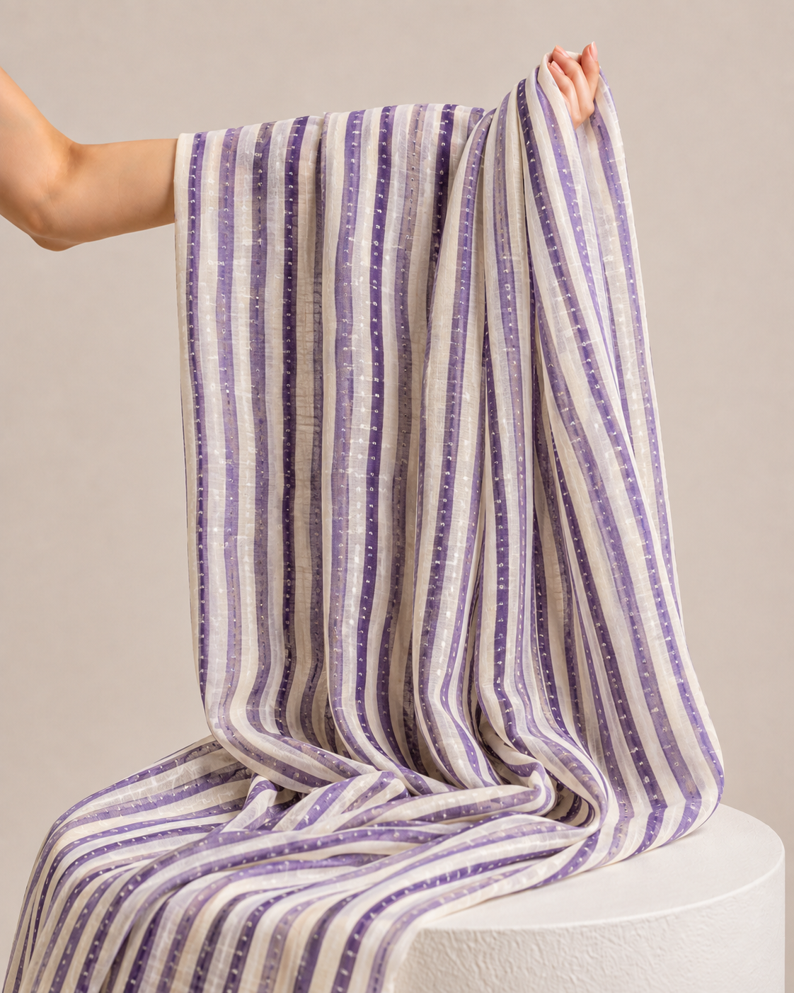 Ivory With Blue Stripe Pure Mul Fabric