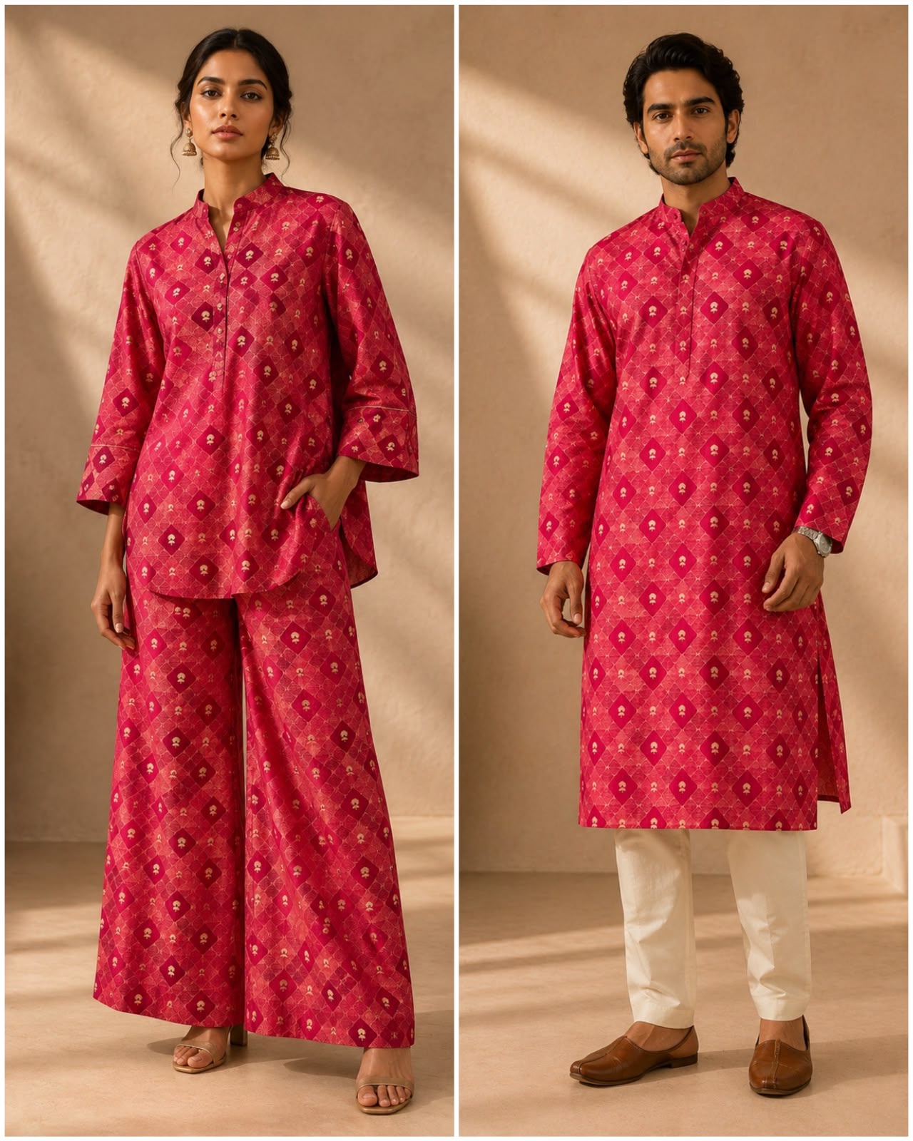 Rani Pink Soft Silk Fabric with Geometric Self Weave