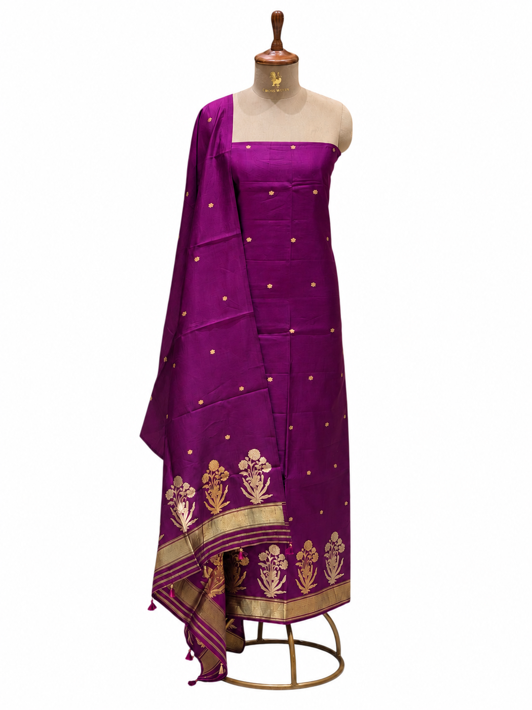 Magenta Purple Pure Silk Suit Set With Statement Bootas