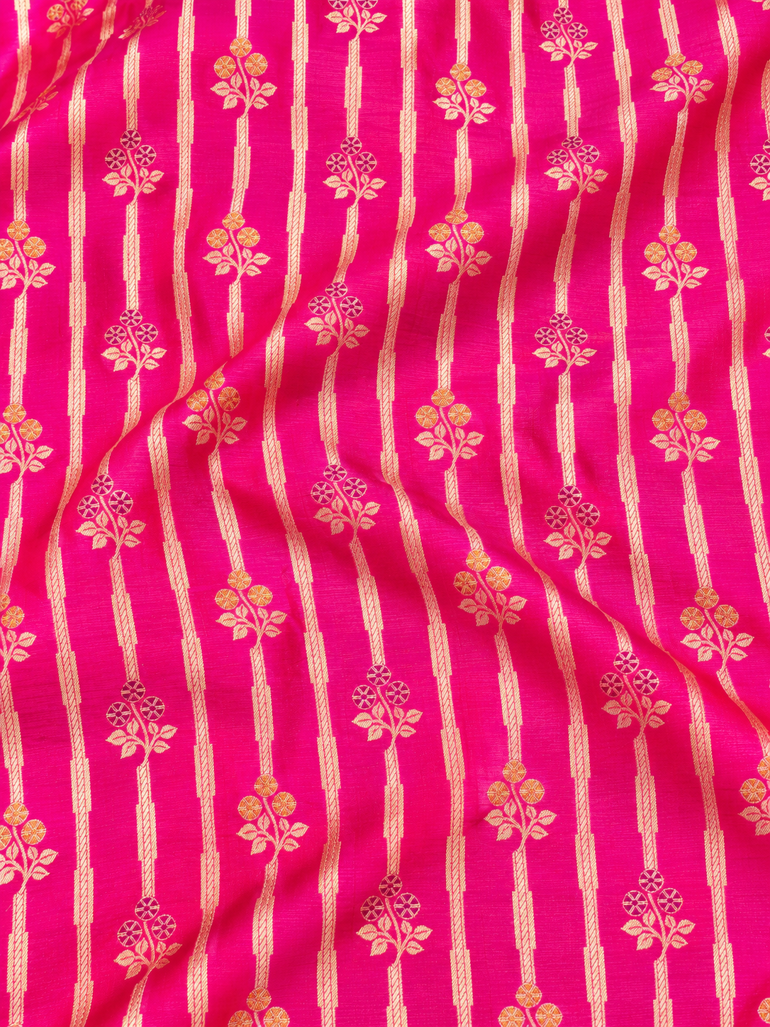 Pink Pure Katan Silk Meenakari Stripe Fabric