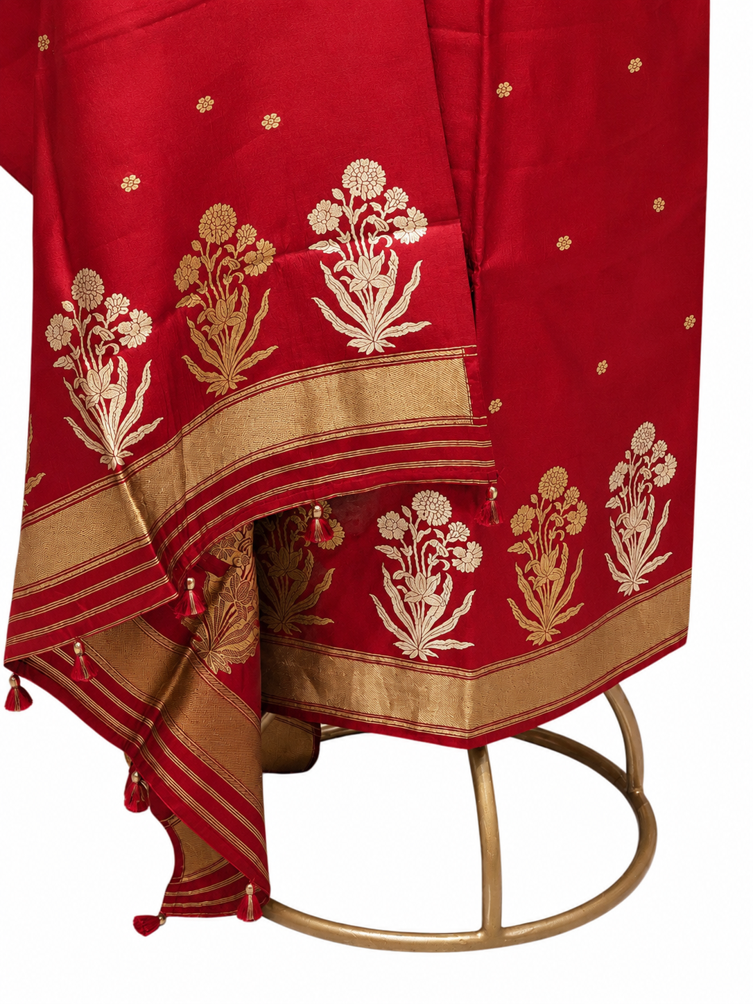 Red Pure Silk Suit Set With Statement Bootas