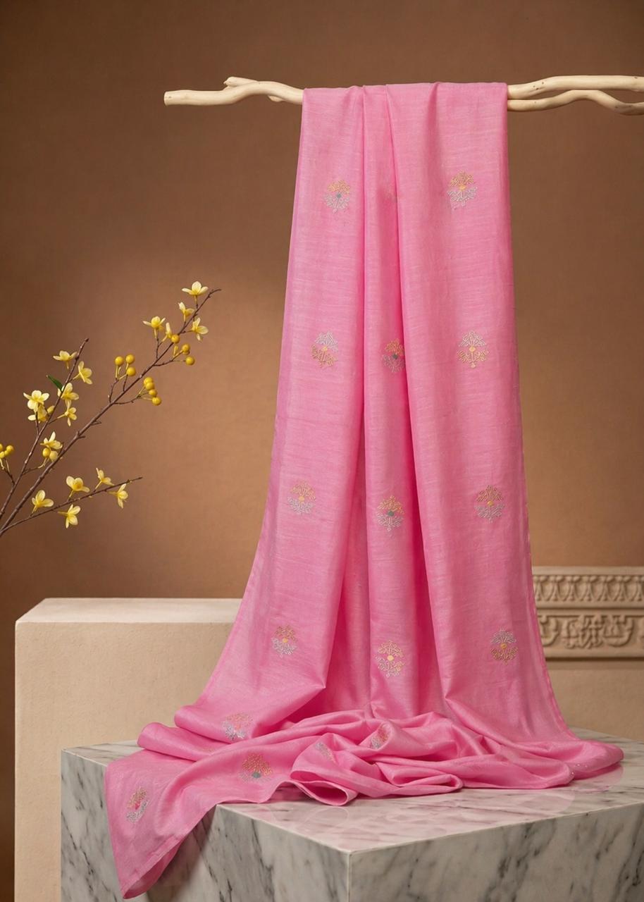 Soft Pink Premium Cotton Fabric With Floral Motif