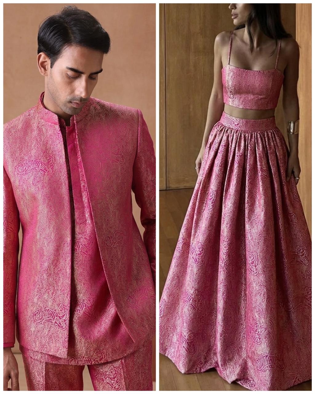 Pink Brocade Katan Silk Handloom Fabric