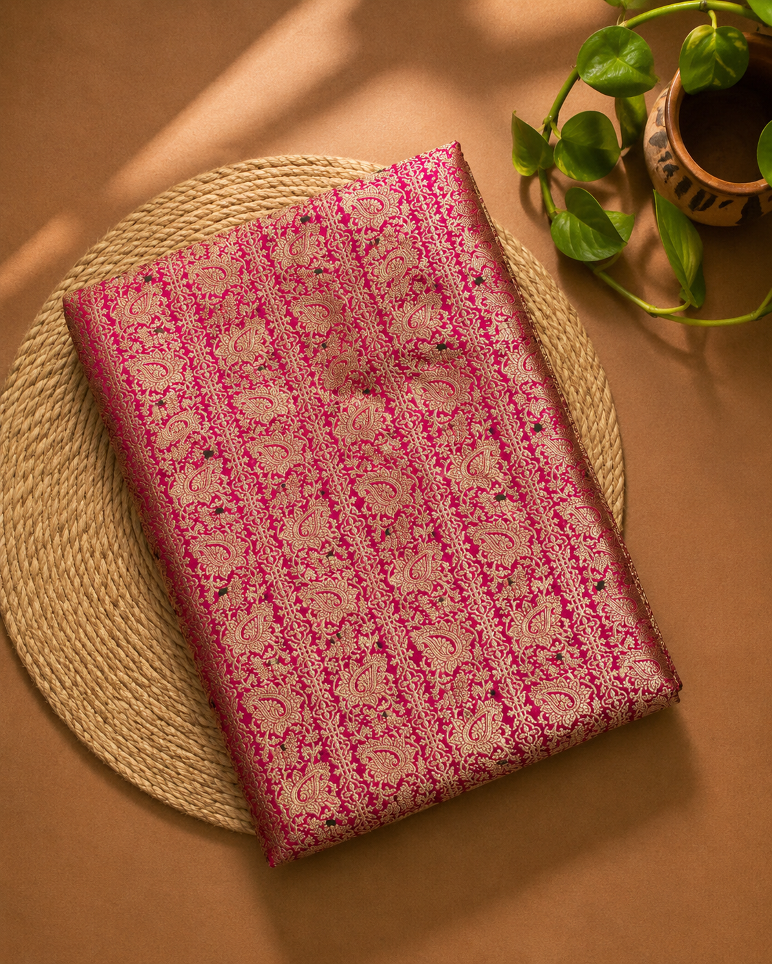 Rani Pink Meenakari Brocade Katan Silk Handloom Fabric