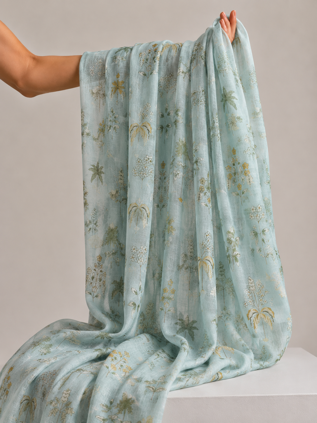 Powder Blue Printed Mul Fabric