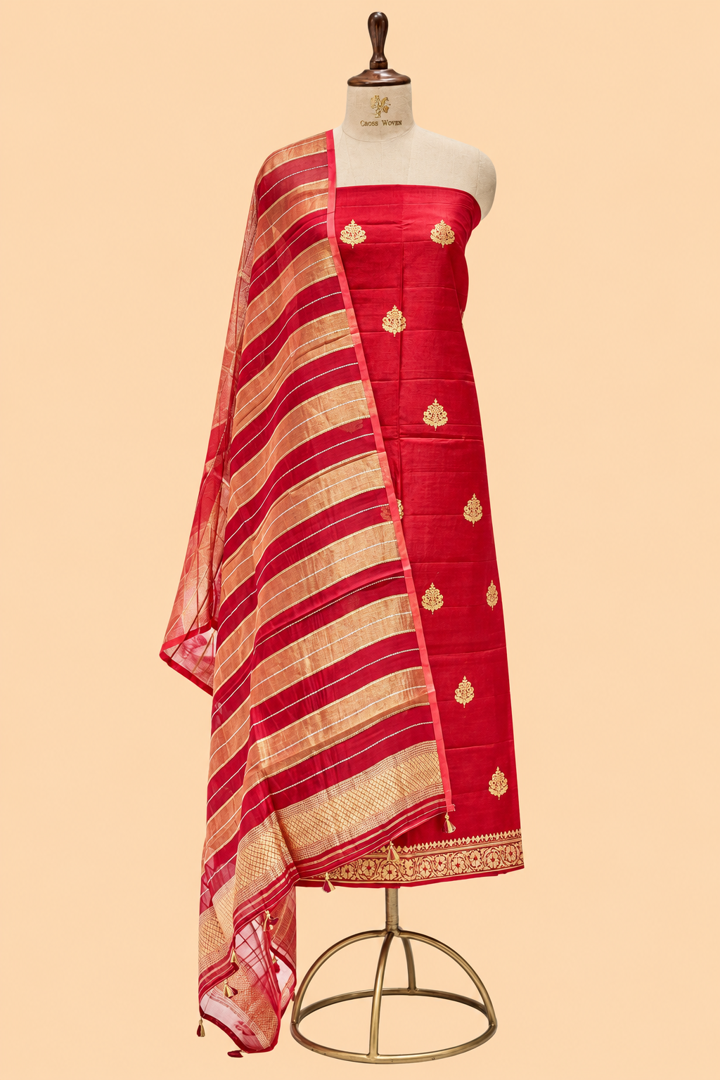 Red Pure Soft Silk Suit Set with Oranga Dupatta