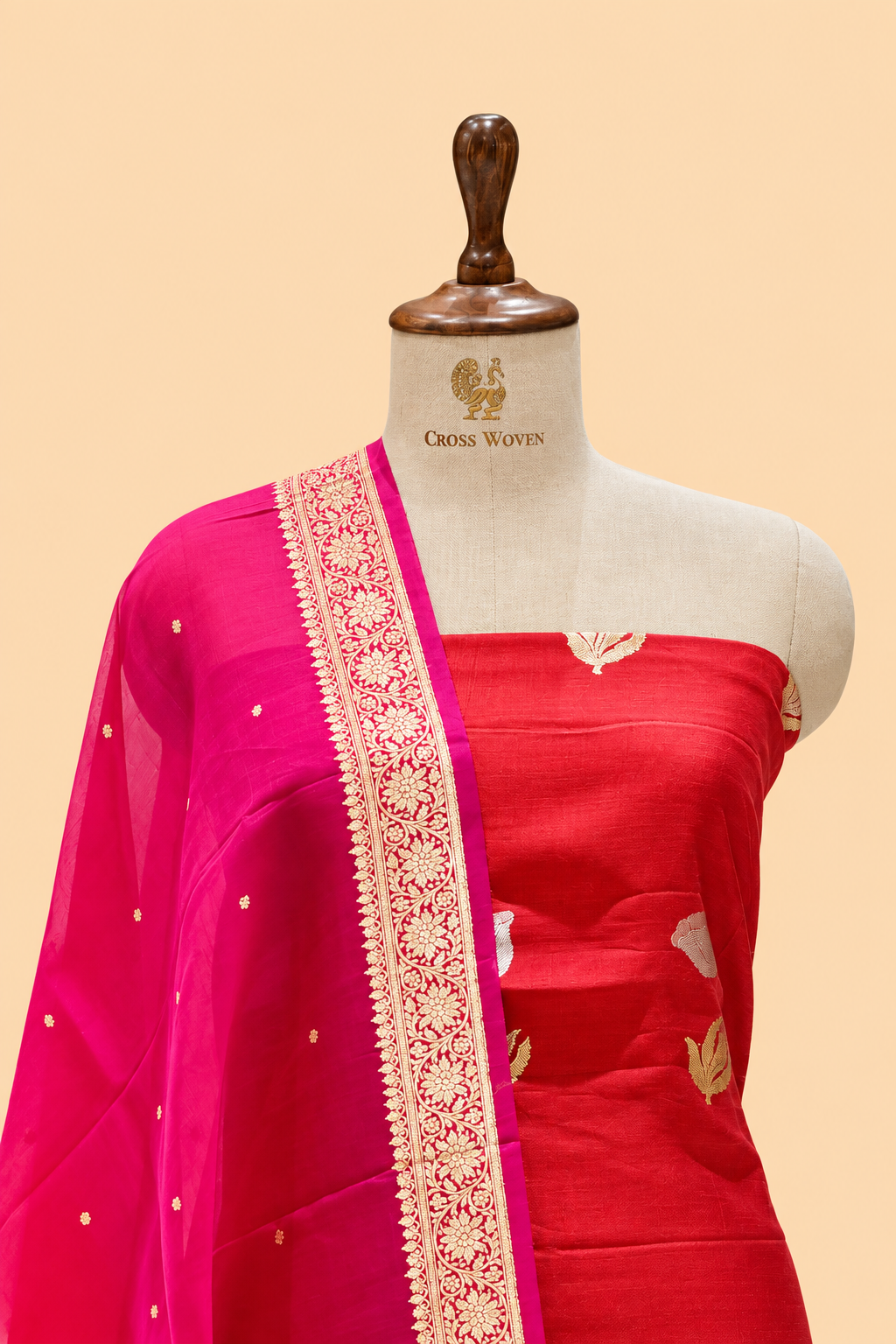 Red Pure Chiniya Silk Suit Set with ombré Dye Dupatta