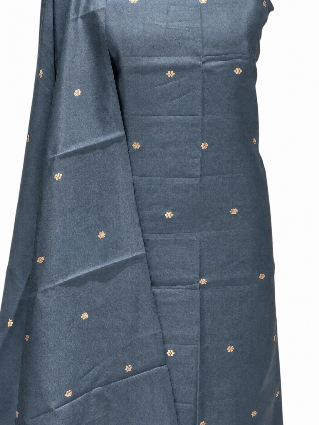 Blue-ish Grey Pure Silk Suit Set With Statement Bootas