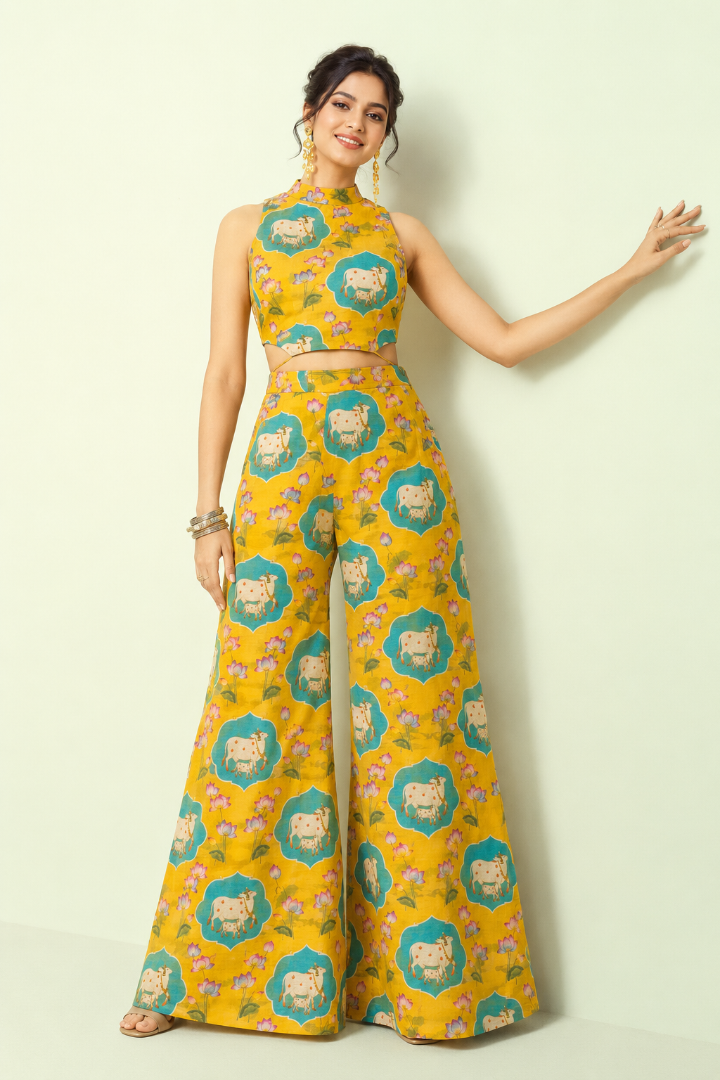 Mustard Yellow Mul Nandi Prints Fabric