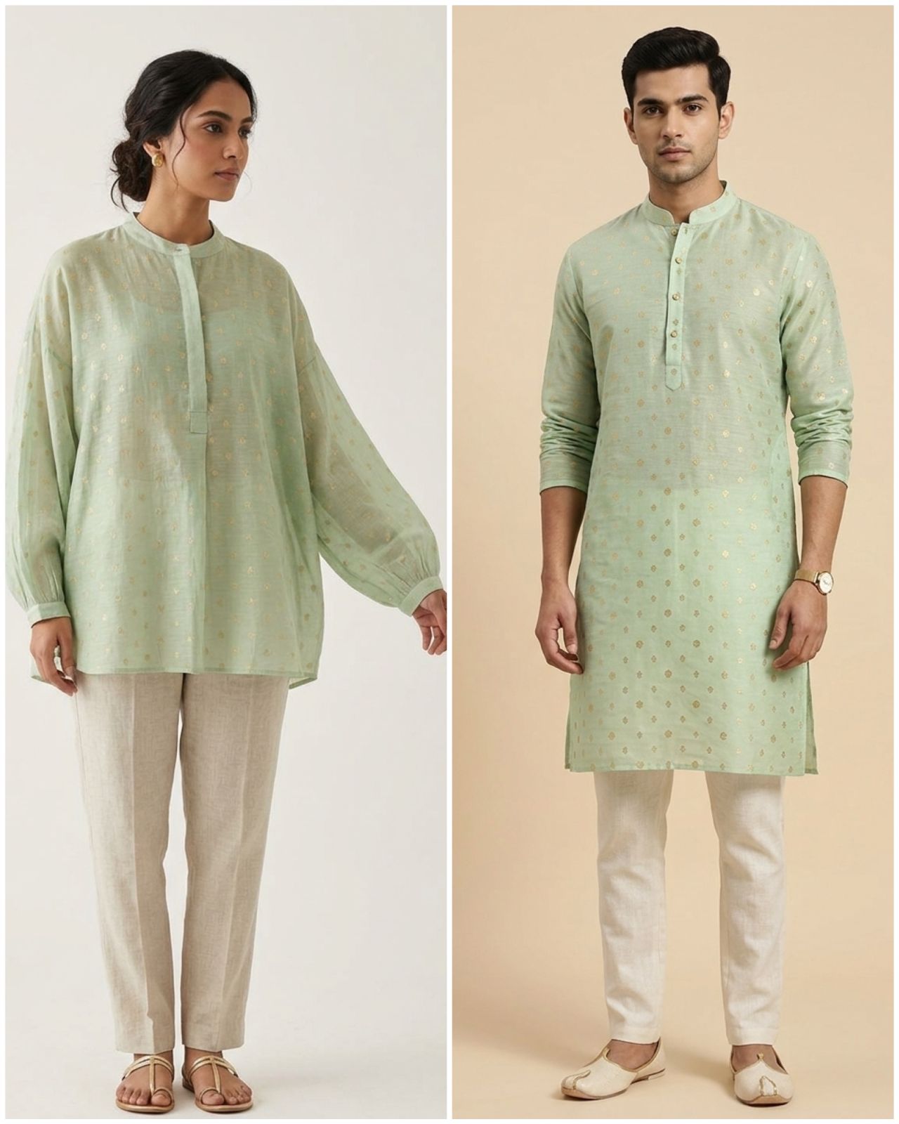 Dusty Green  Pure Mul Fabric With Gold Zari
