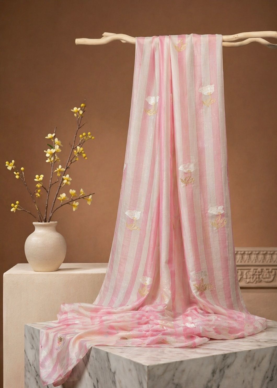 Blush Pink Premium Cotton Fabric With Floral Motifs