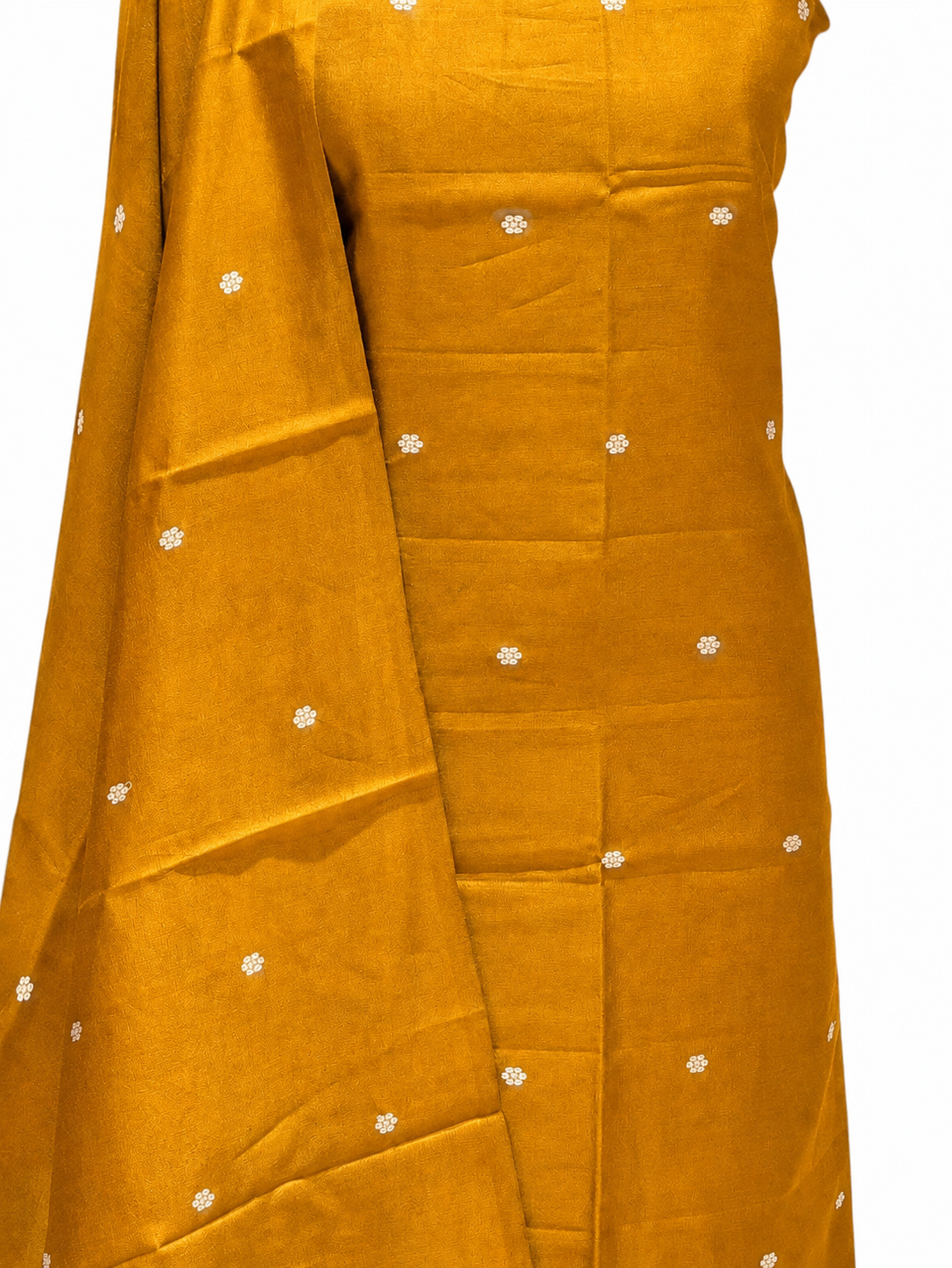Mustard Yellow Pure Silk Suit Set With Statement Bootas