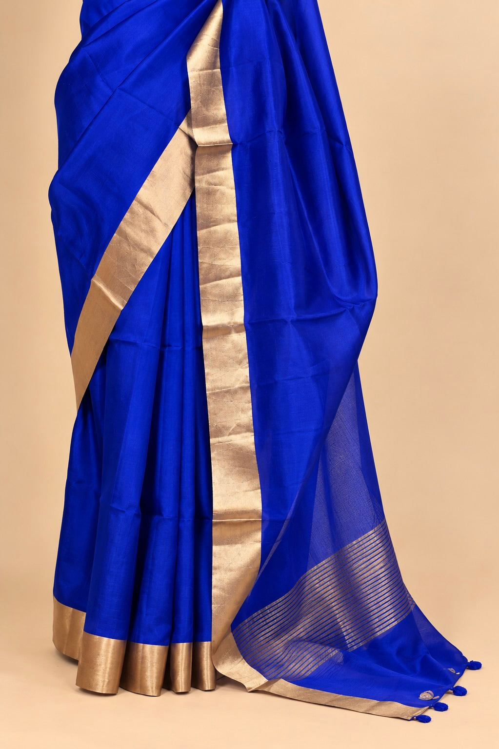Blue Plain Handwoven Pure Banarasi Soft Silk Saree