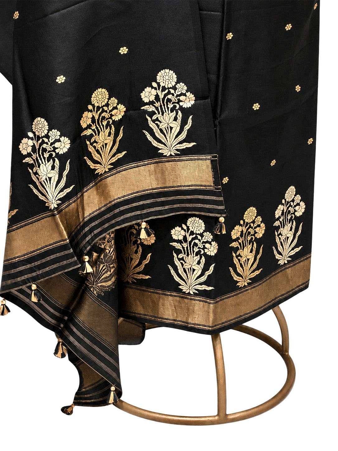 Black Pure Silk Suit Set With Statement Bootas