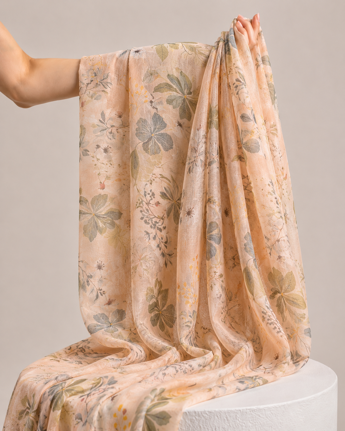 Peach Mul Floral Prints Fabric
