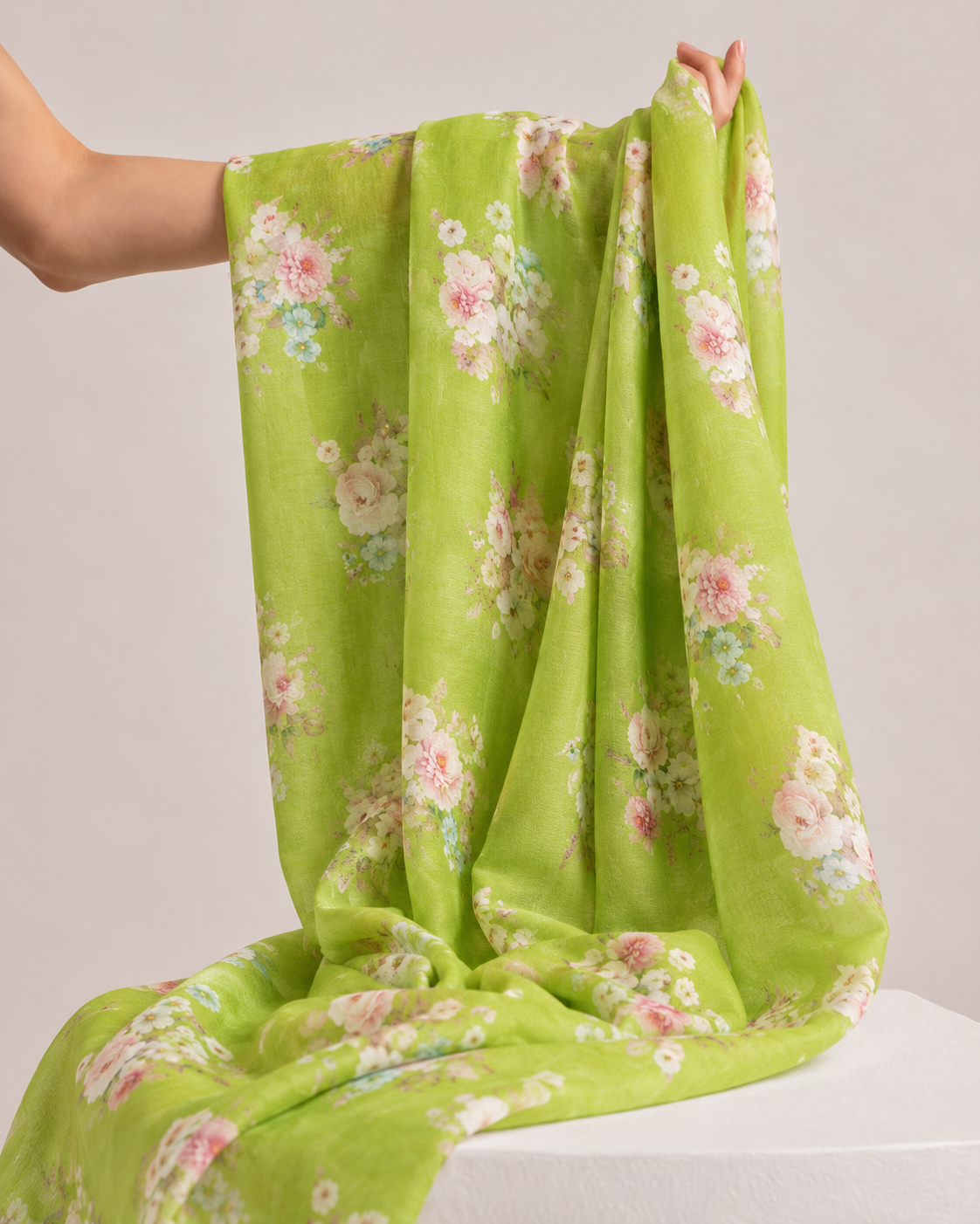 Green Printed Mul Fabric
