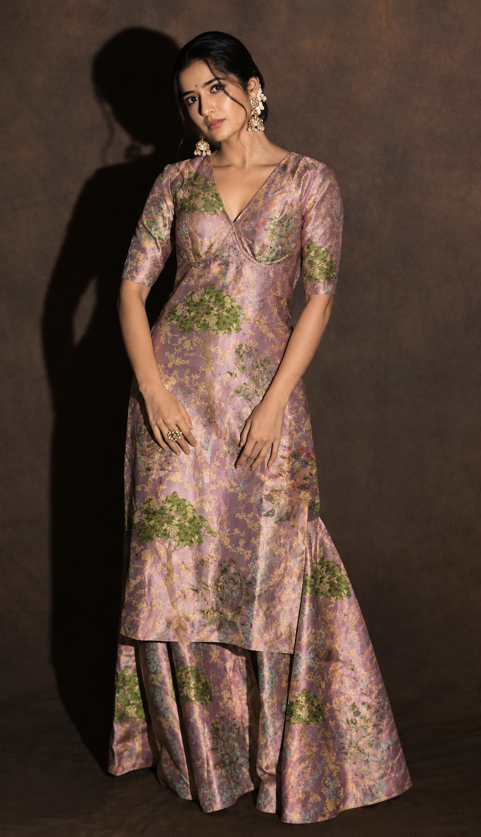 Dusty Pink Pure Soft Silk Fabric With Jungle Pattern